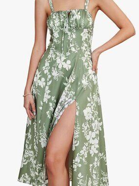 Floral Midi Corset Dress - Green, Large